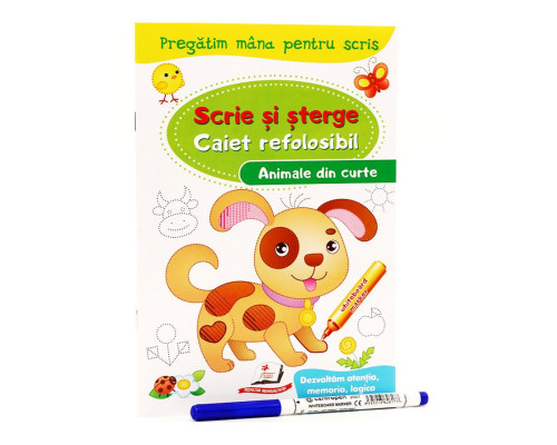 64160 Scrie si sterge. Caiet refolosibil+marcher. Animale din curte. N*4407