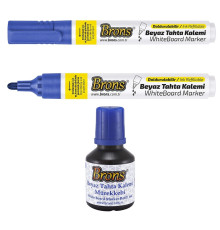 Set 12 markere whiteboard+ cerneala30gr. albastru, BR-957 +BR-351