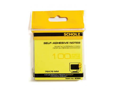 Бумага для заметок с липким слоем 76x76mm желтая NEON100л. 8068-03N SOZ(6/48)