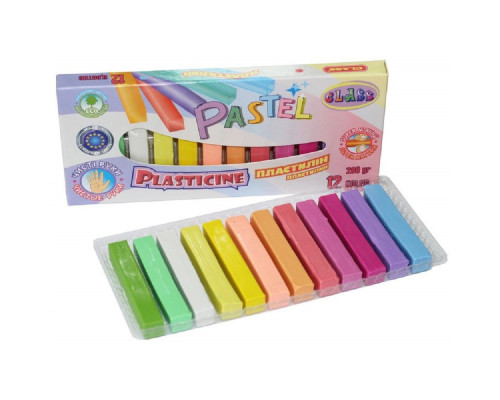 Пластилин ECO "Чистые руки"PASTEL 12цв, 200гр., CLASS 7653 (60)