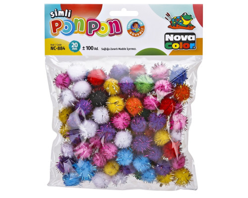 Pompoane cu gliter 20mm 100buc, asorti NC-884 (50)