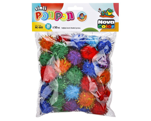 Pompoane cu gliter 30mm 50buc, asorti NC-885 (50) Pompoane cu gliter 30mm 50buc, asorti NC-885 (50)