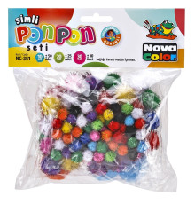 Помпоны с глитером 10мм 50шт+20мм 25шт+30мм 10шт. ассорти NC-351 (50)