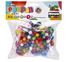 Pompoane cu gliter 10mm 50buc+20mm 25buc+30mm 10buc, asorti NC-351 (50)