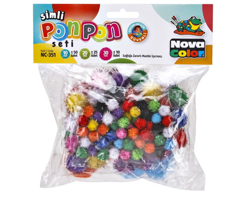 Pompoane cu gliter 10mm 50buc+20mm 25buc+30mm 10buc, asorti NC-351 (50)